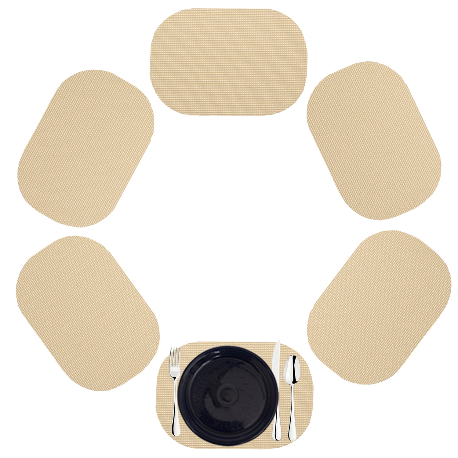 Ivory | Oval fishnet placemat set of 6 in a warm taupe color.