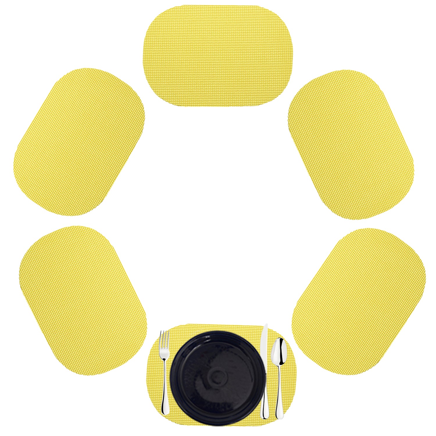 Lemon | Oval fishnet placemat set of 6 in a sunny yellow color.