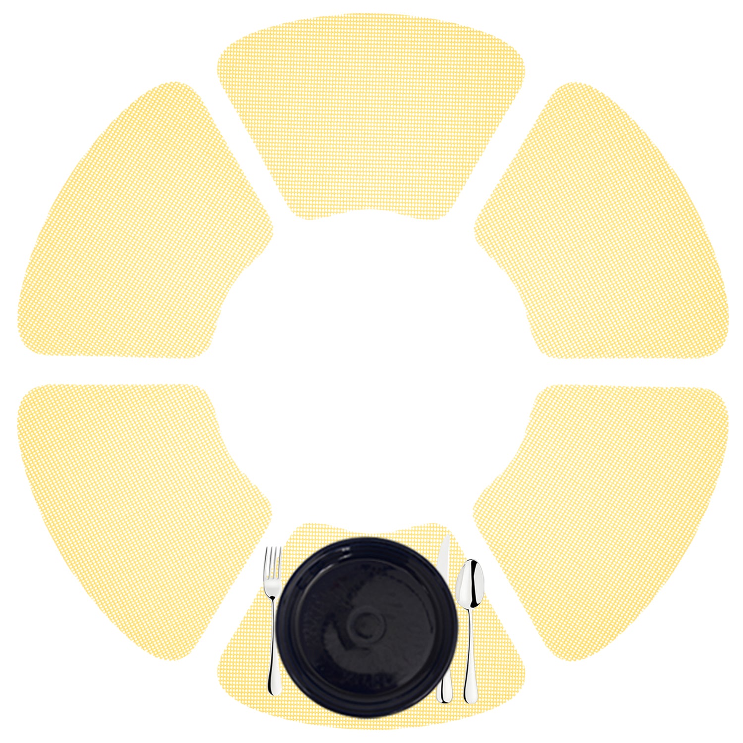 Lemon | Fishnet placemats placed as the centerpiece on a round white background.