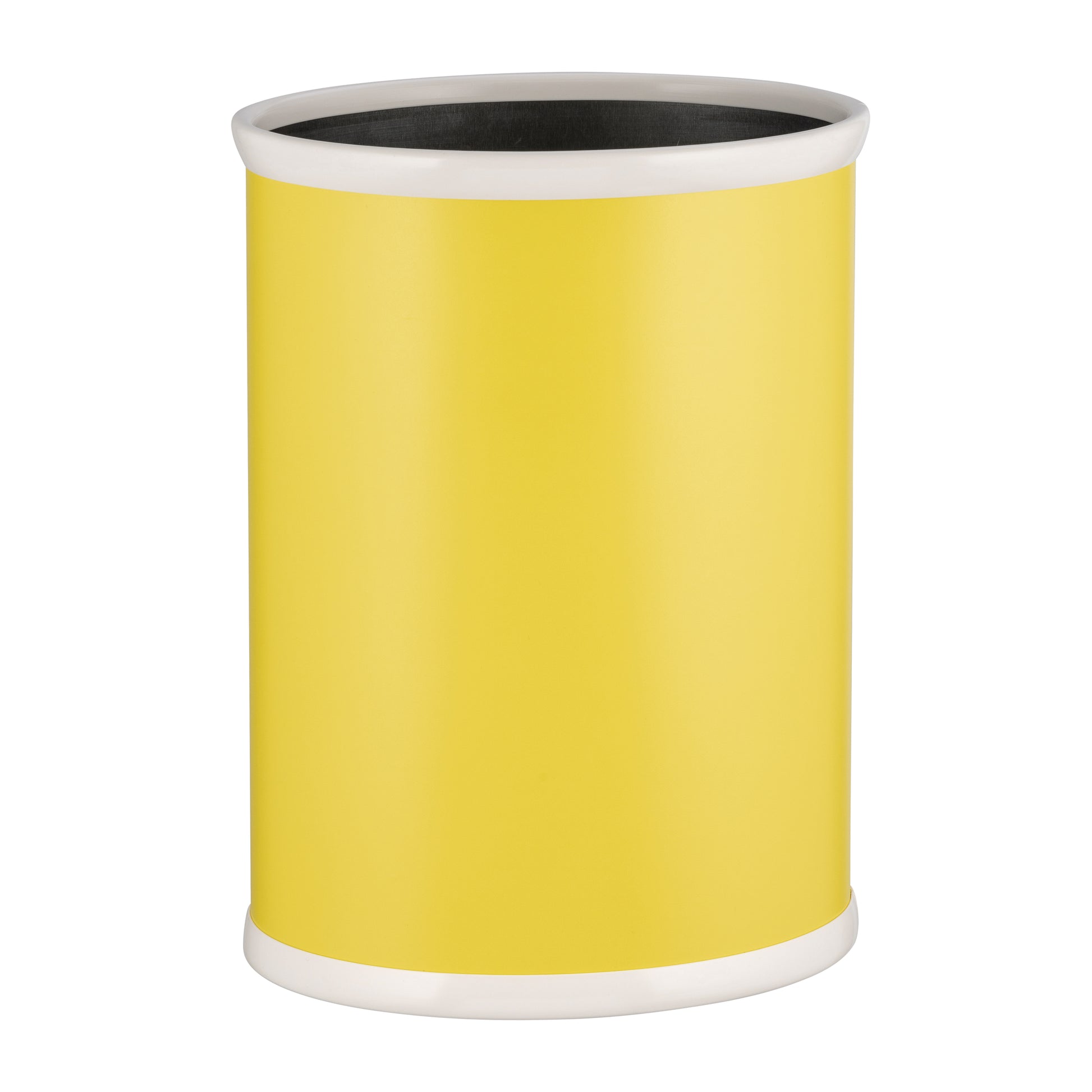 Lemon | Oval-shaped leatherette trash bin with a 13QT capacity, shown against a clean white backdrop.