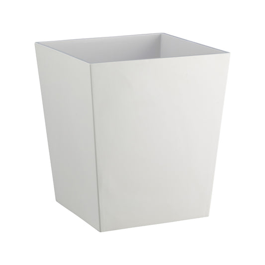 White | Square white 8qt bathroom wastebasket on a white background. 