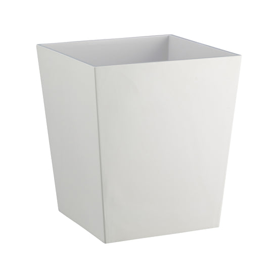 White | Square white 8qt bathroom wastebasket on a white background. 