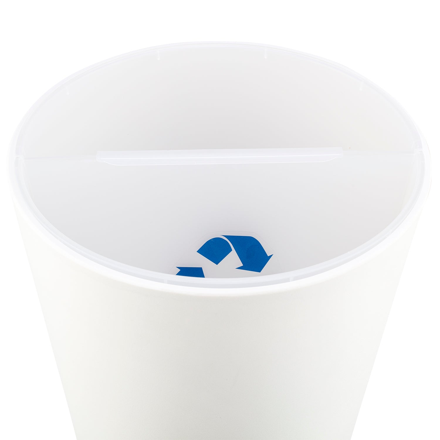 White | Detail view of the Madison wastebasket with the sectioned liner.