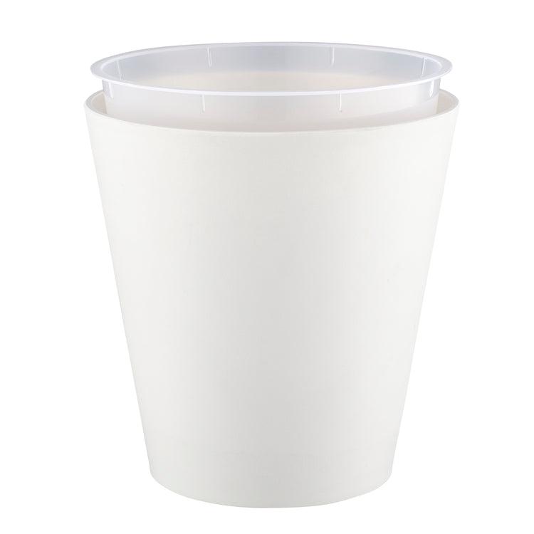 White | Madison wastebasket with the full liner propped up.