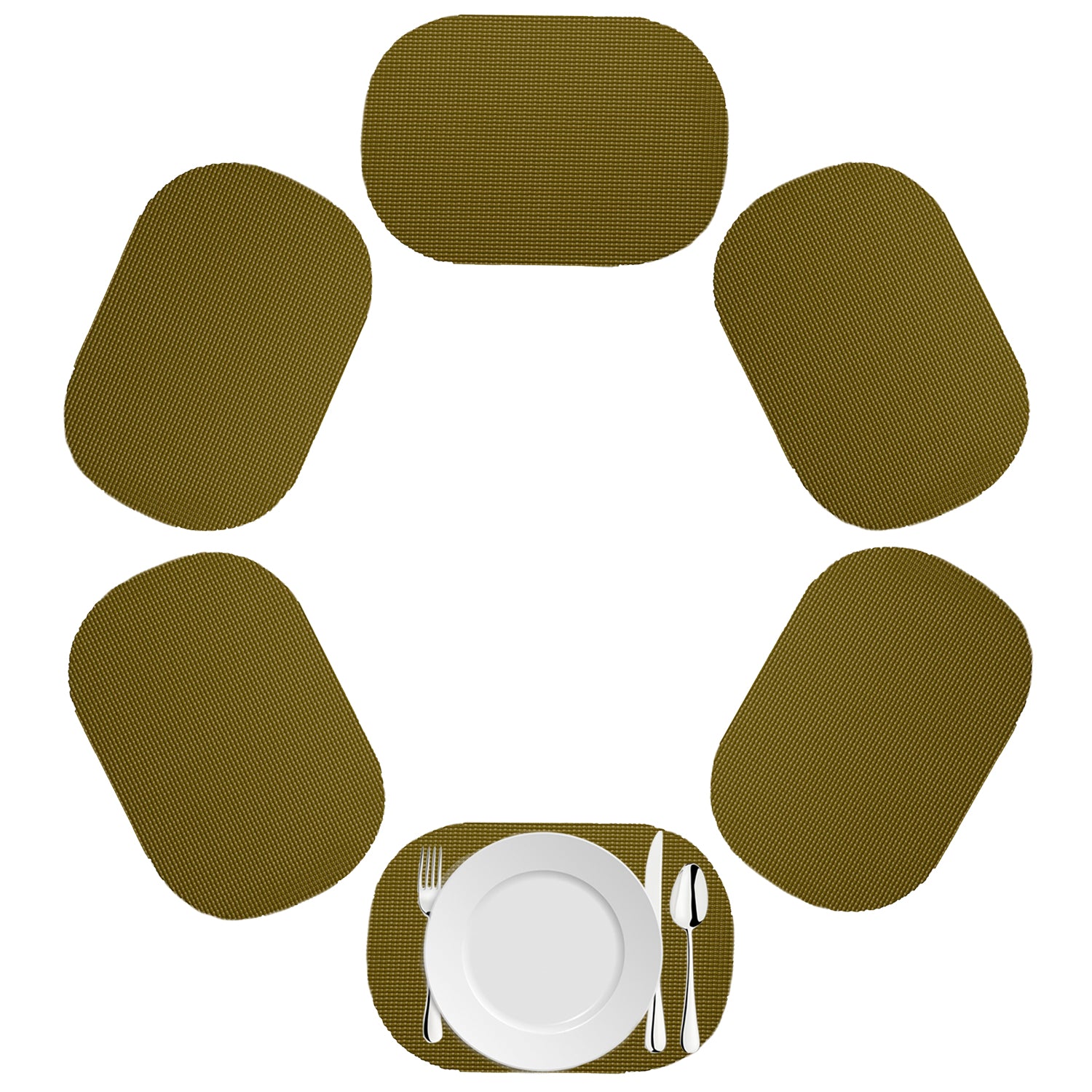 Moss | Fishnet oval shaped placemat set of 6 in a circle.