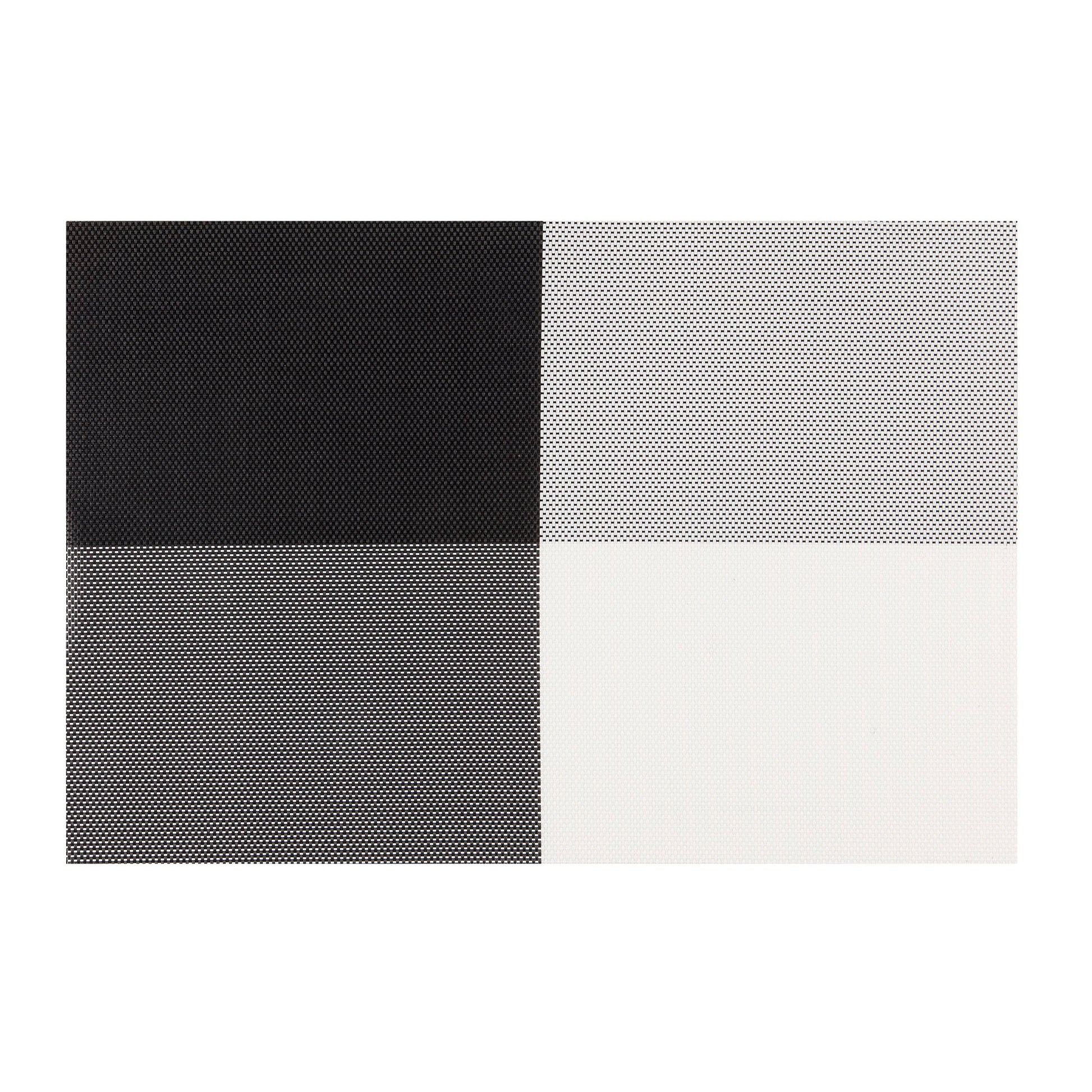 Black & White | Close-up of woven placemat featuring distinct four corner pattern, part of a set of 6.