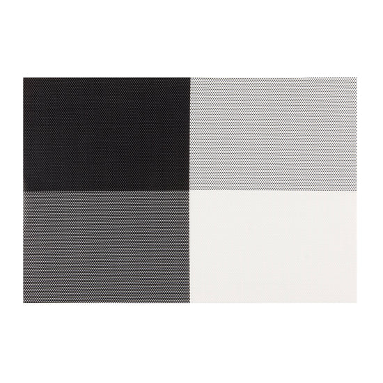 Black & White | Close-up of woven placemat featuring distinct four corner pattern, part of a set of 6.