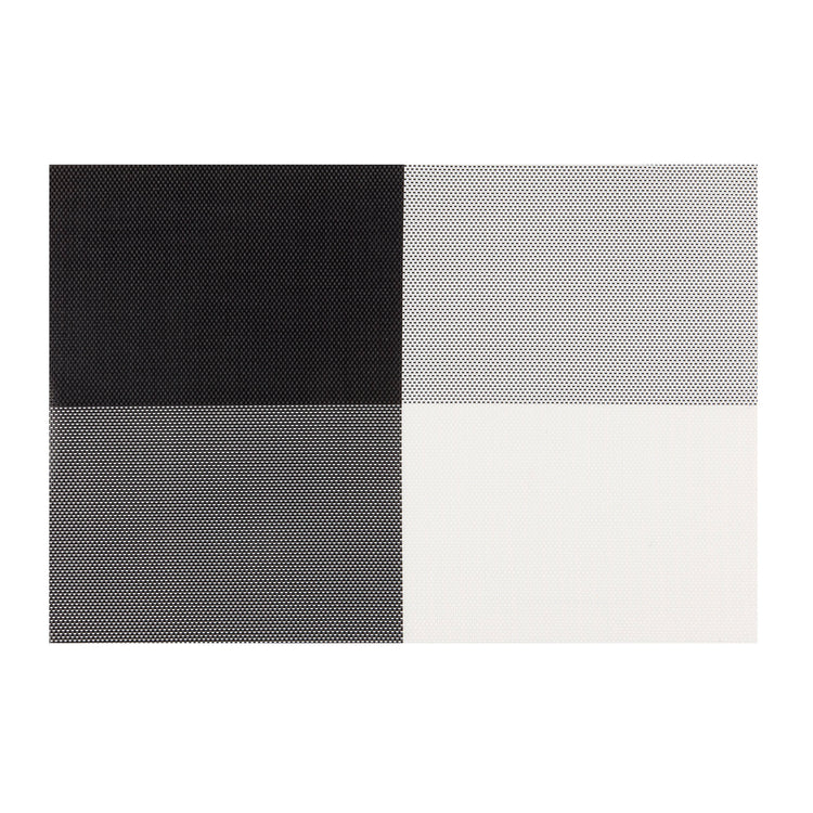 Black & White | Close-up of woven placemat featuring distinct four corner pattern, part of a set of 6.
