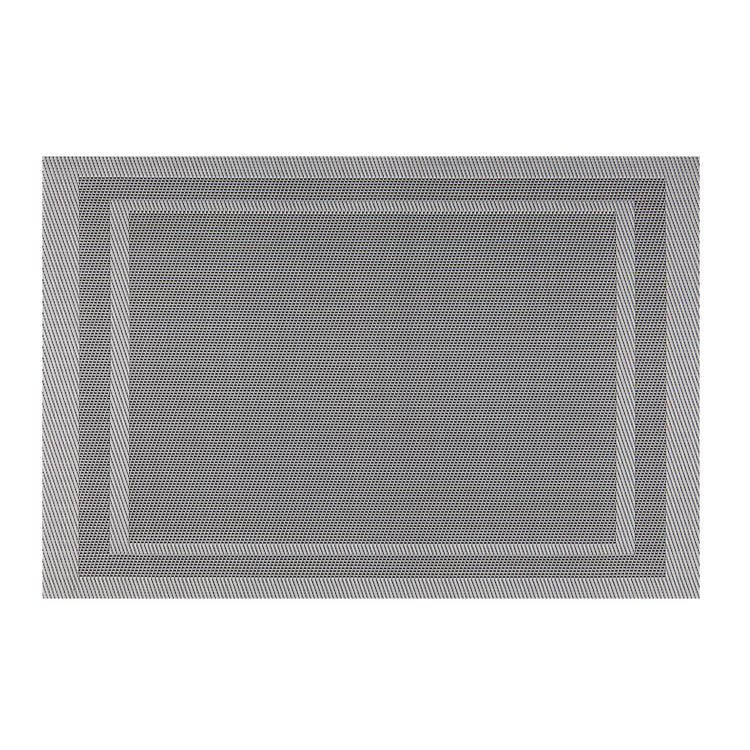 Gray & White | Close-up of woven placemat with double board detail, part of a set of 6.