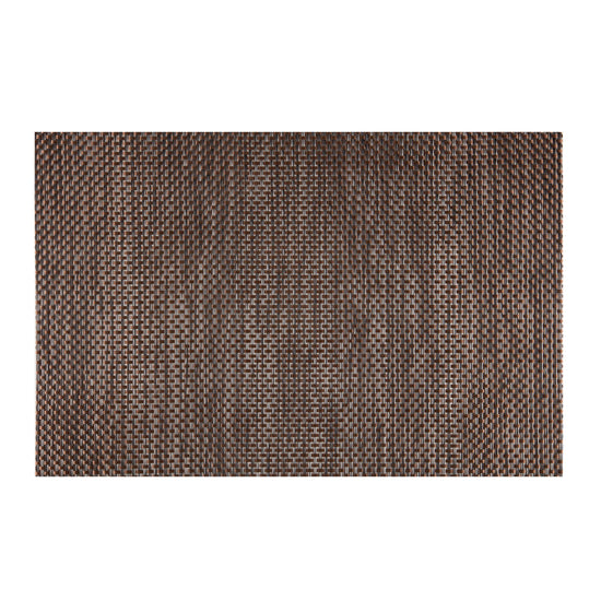 Cedar | Detail view of the transparent woven placemat in a cedar wood color.