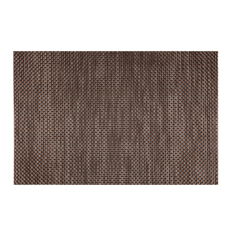 Cedar | Detail view of the transparent woven placemat in a cedar wood color.