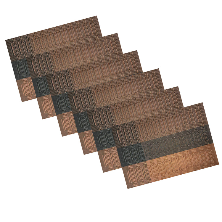Coffee & Cream | Set of 6 woven bamboo placemats neatly arranged on a white background.