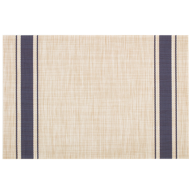 Navy | Detail view of the ticking stripe placemat.