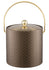 Antique Gold | 3-quart leatherette ice bucket with a shiny metal lid and gold bale handle, displayed on a white background.