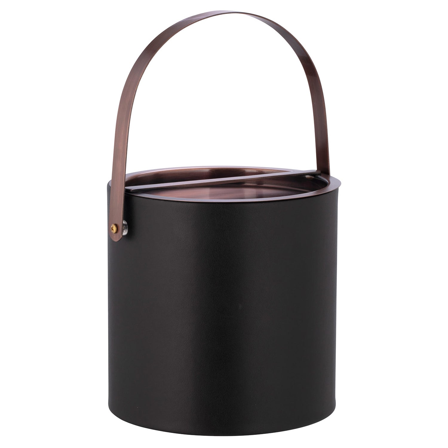 Black | Close up of ice bucket featuring an oil rubbed bronze bridge cover and coordinating arch handle.