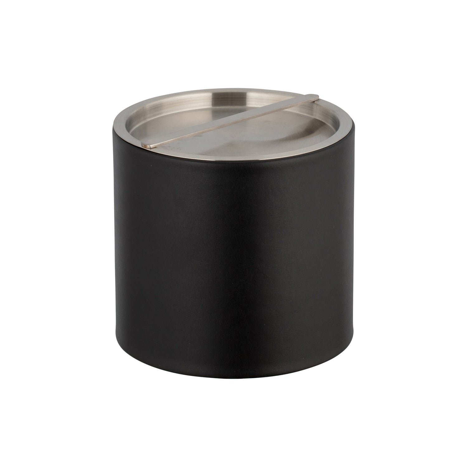 Black | 3qt leatherette ice bucket with the chrome brushed cover on.