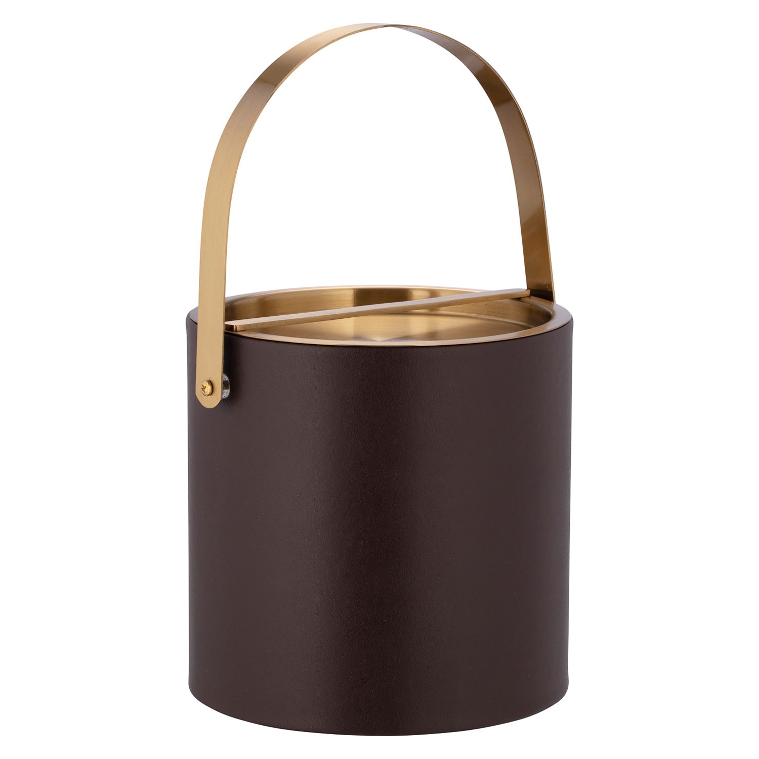 Chocolate | Closed brushed gold cover with arch handle up, displayed on a white background.