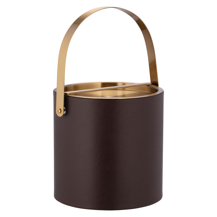 Chocolate | Closed brushed gold cover with arch handle up, displayed on a white background.