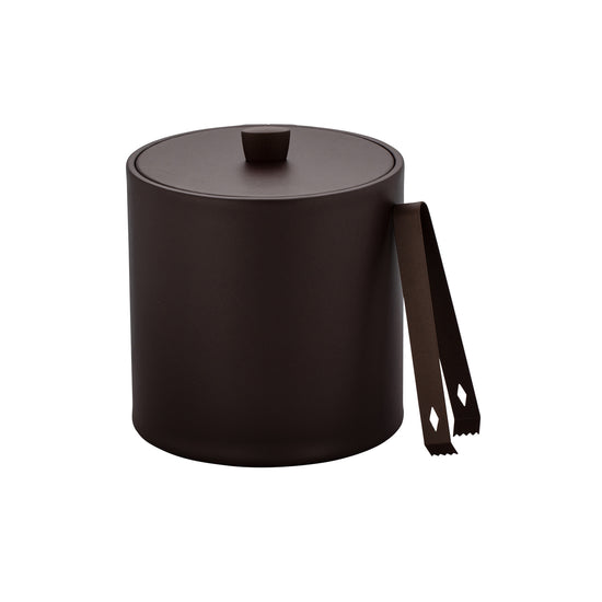 Chocolate | leatherette ice bucket highlighting the sleek bronze knob and clean lines.