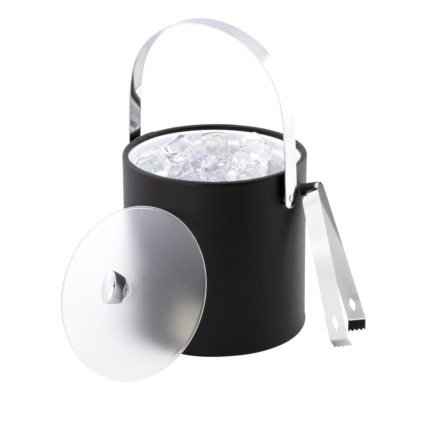 Black | Ice bucket with acrylic cover, chrome arc-shaped knob, and sleek matching arch handle.