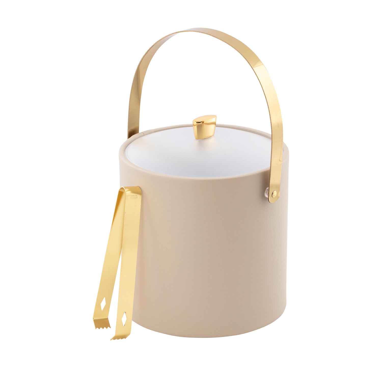 Taupe | Functional ice bucket with acrylic lid and polished gold arc knob and arch handle for easy use.