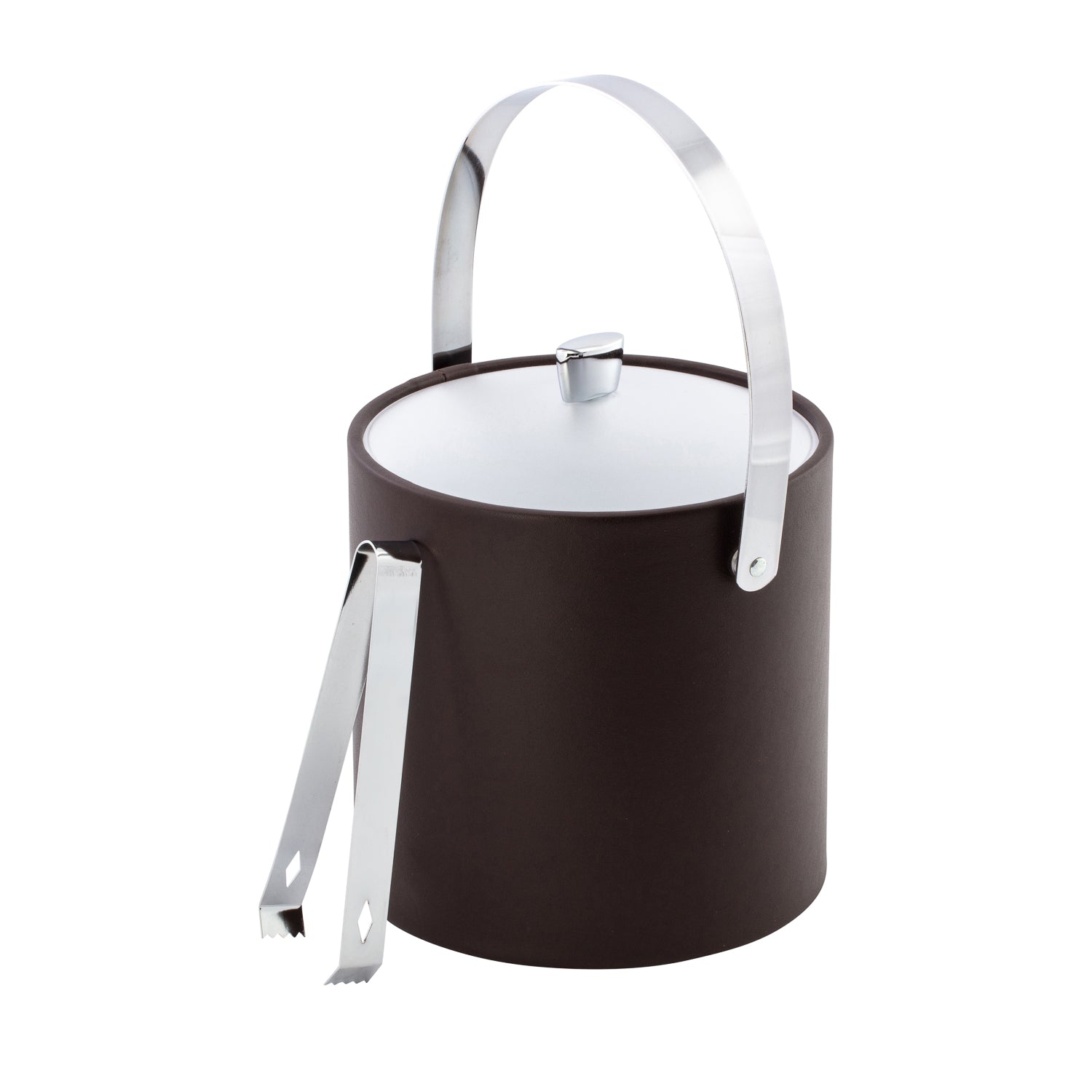 Chocolate | Elegant ice bucket styled with chrome arc knob, arch handle, and acrylic cover. 