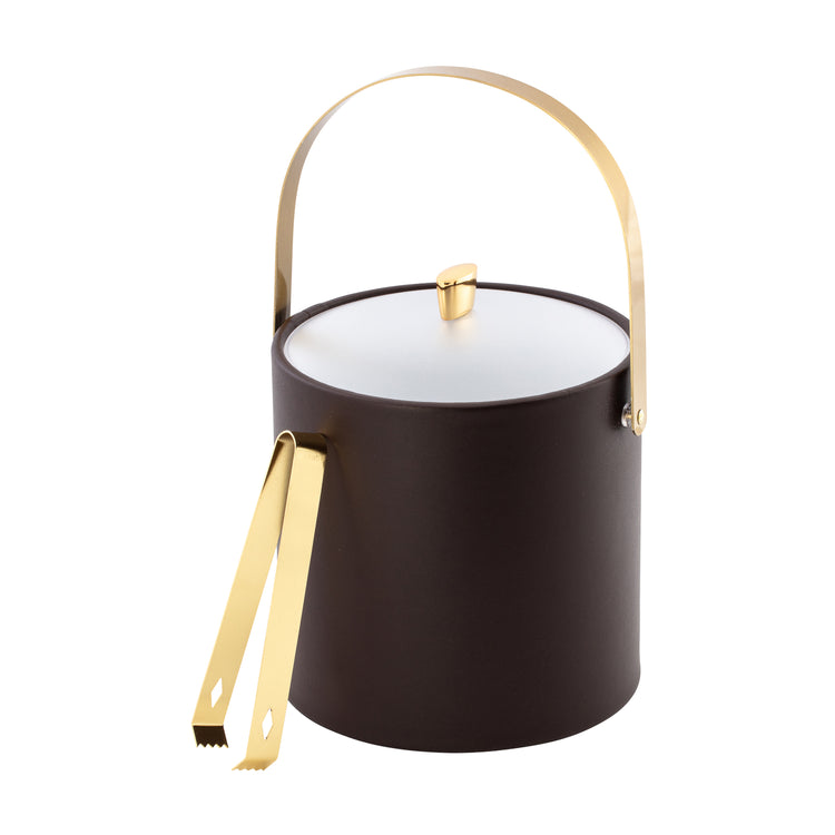 Chocolate | Premium ice bucket featuring acrylic cover with gold arc knob and ergonomic arch handle.