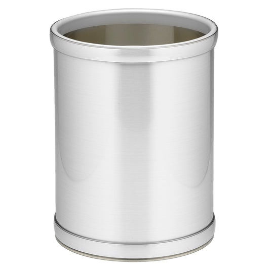 Brushed Chrome | Mylar 8qt round wastebasket with a sleek finish and brushed chrome bumpers.