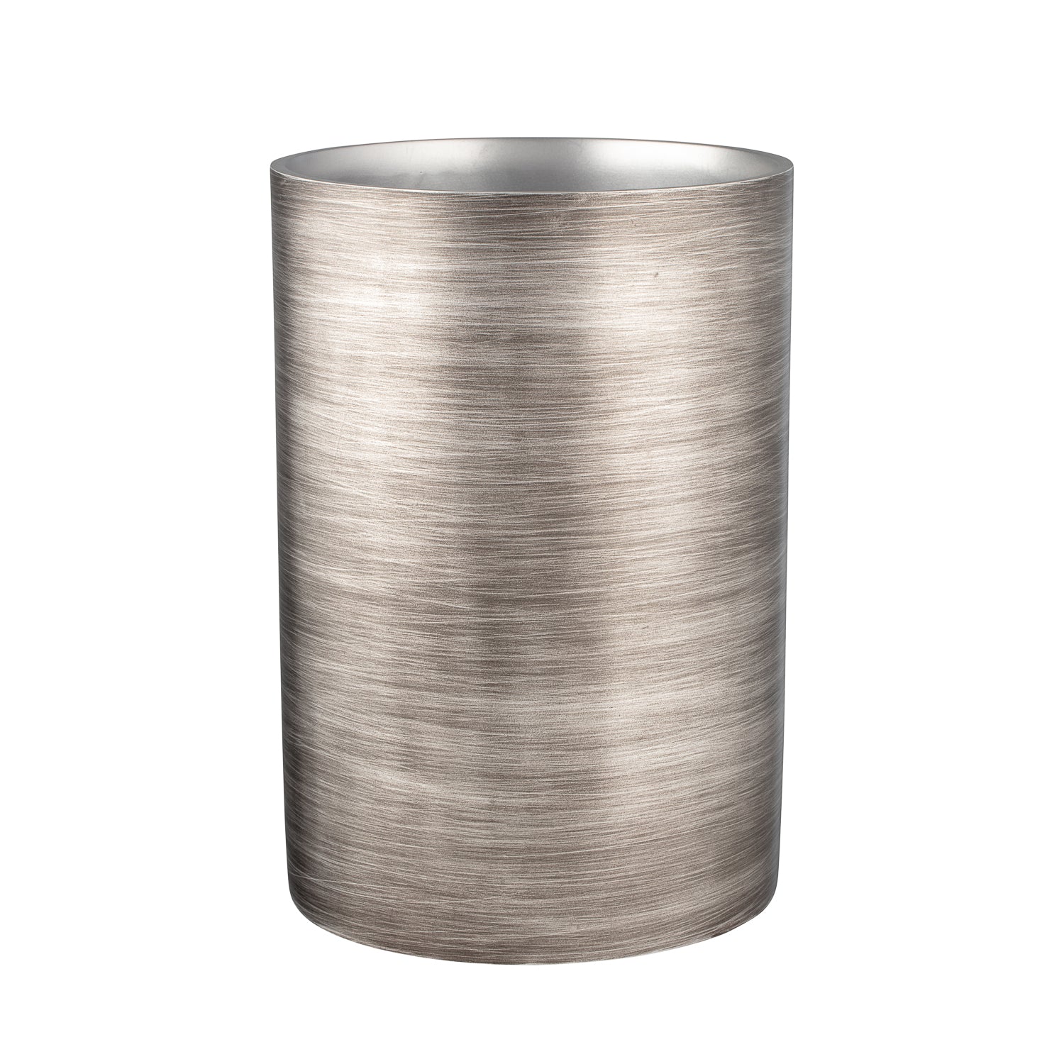 Silver | Front view of the wastebasket with no liner insert.