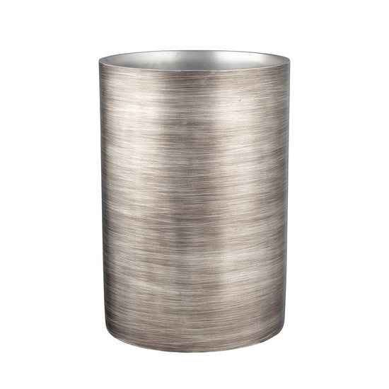 Silver | Front view of the wastebasket with no liner insert.
