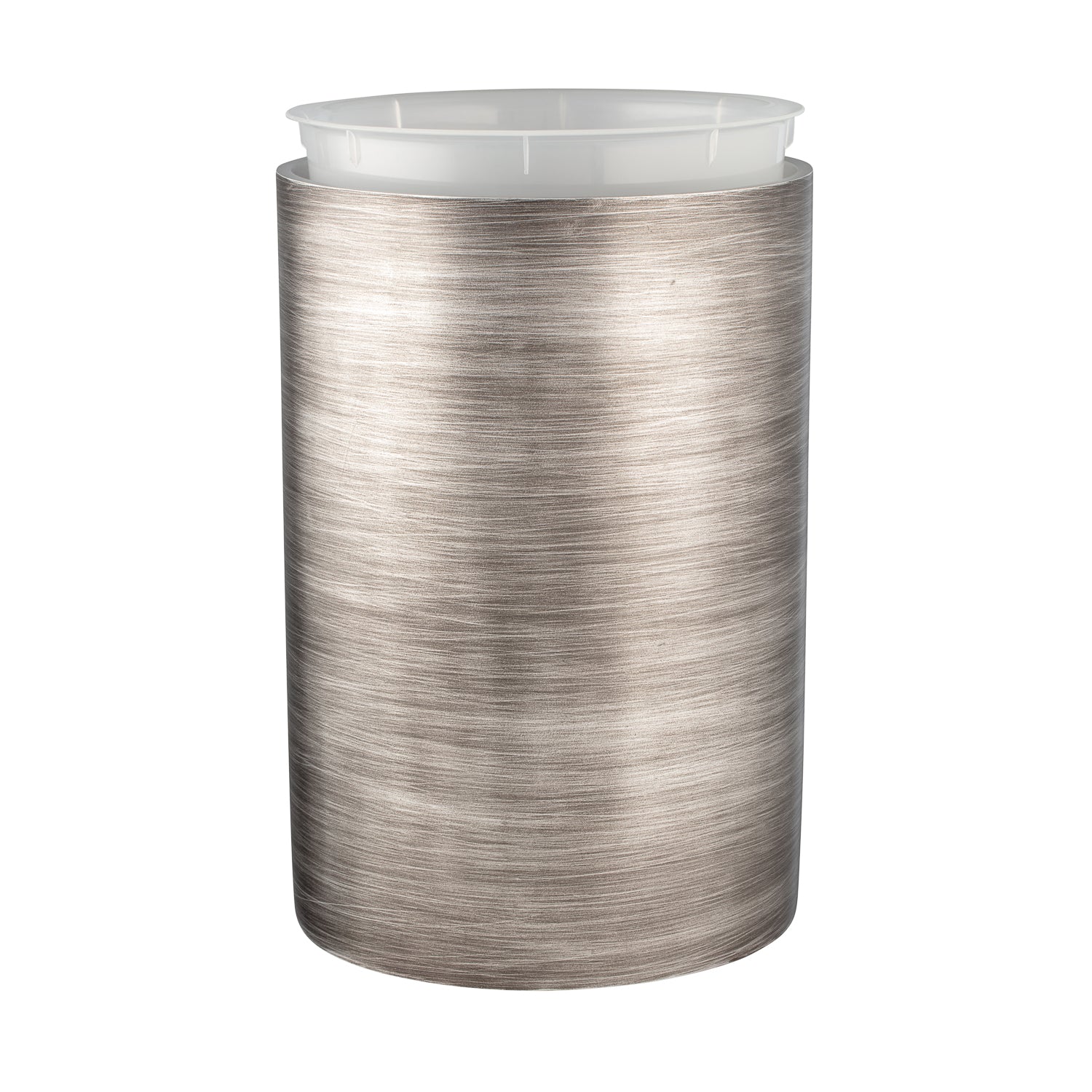 Silver | Stylish Taniya Nayak wastebasket with the inner liner propped up to see it.