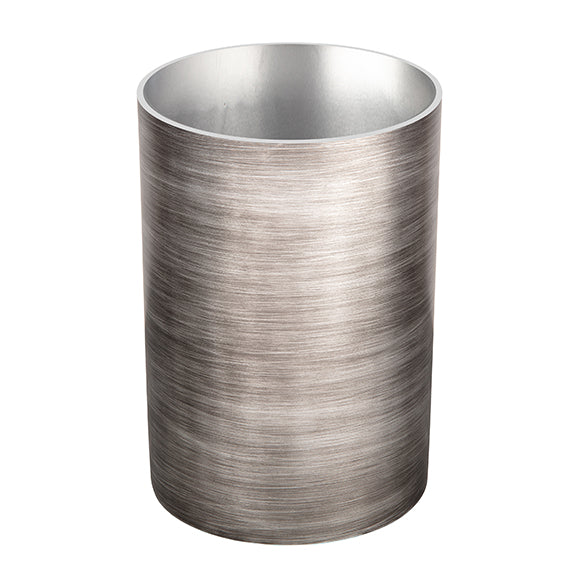 Silver | Wastebasket with no inner liner.