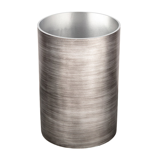 Silver | Wastebasket with no inner liner.