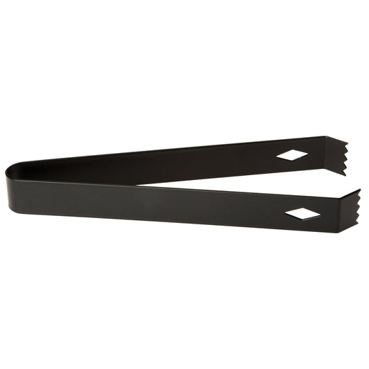 Black | Metal ice tong lying flat on a white background.