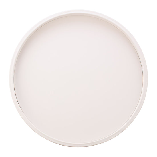 White | Modern round serving tray with crisp white border shown centered on a white surface.