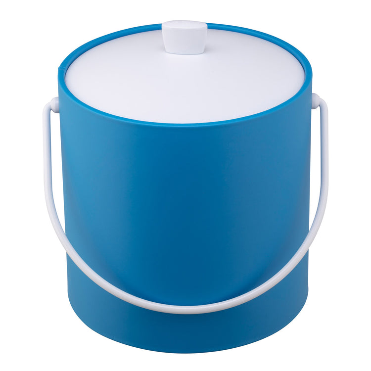 Process Blue | Double wall insulated ice bucket with a clean exterior and acrylic cover on white surface.