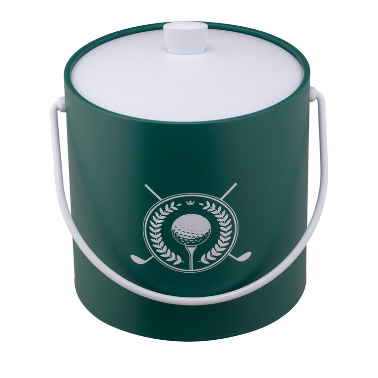 Tropic Green | Ice bucket with a sporty white golf-themed graphic, including clubs and a ball, placed on a white surface.