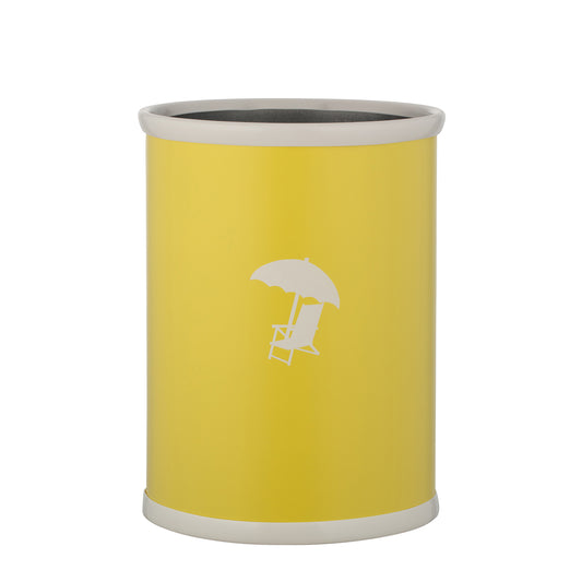 Lemon | Leatherette-wrapped 13qt oval wastebasket featuring a centered white beach chair decal.