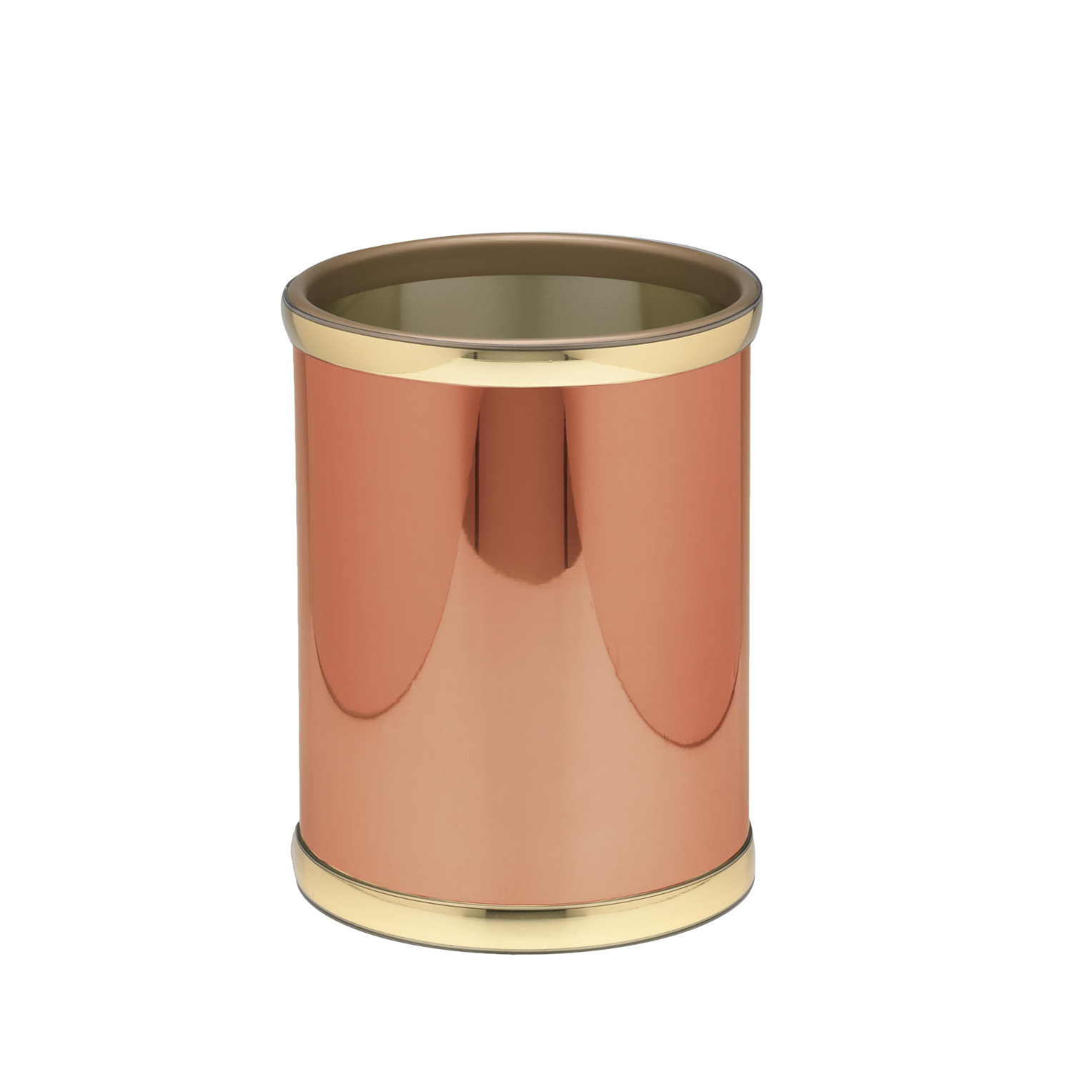 Polished Copper | colored cylindrical container with gold rim on a white background